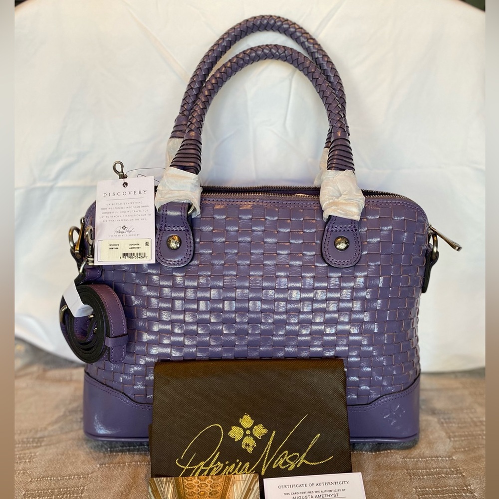 🌺NWT- Patricia Nash Discovery Washed Woven Augusta Satchel amethyst, purple.